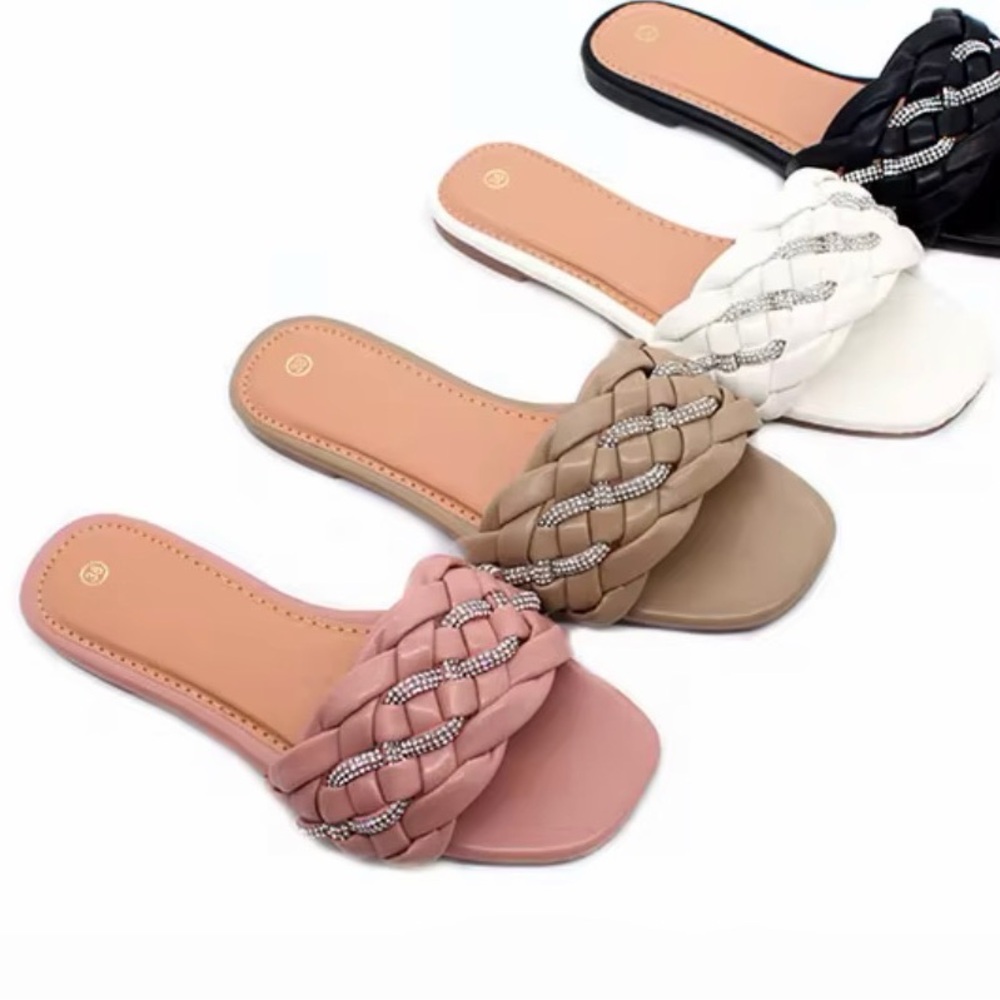 Boutique 9 Braided Slide Sandals in Pink, Tan, and White